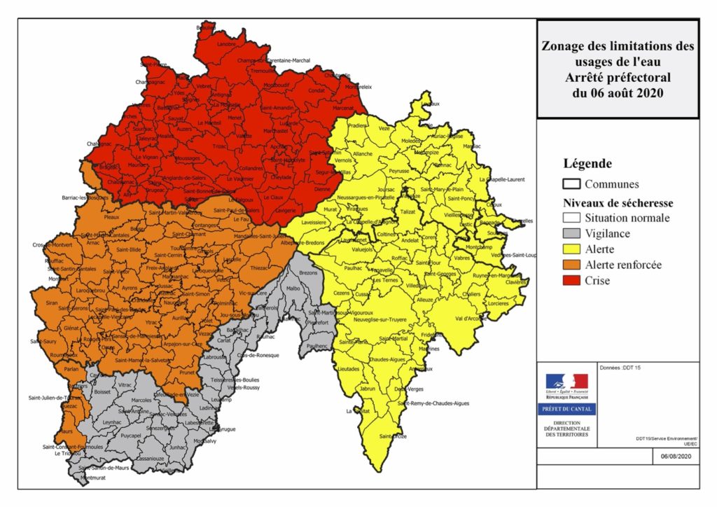 Carte 6 août 2020 - sécheresse Cantal